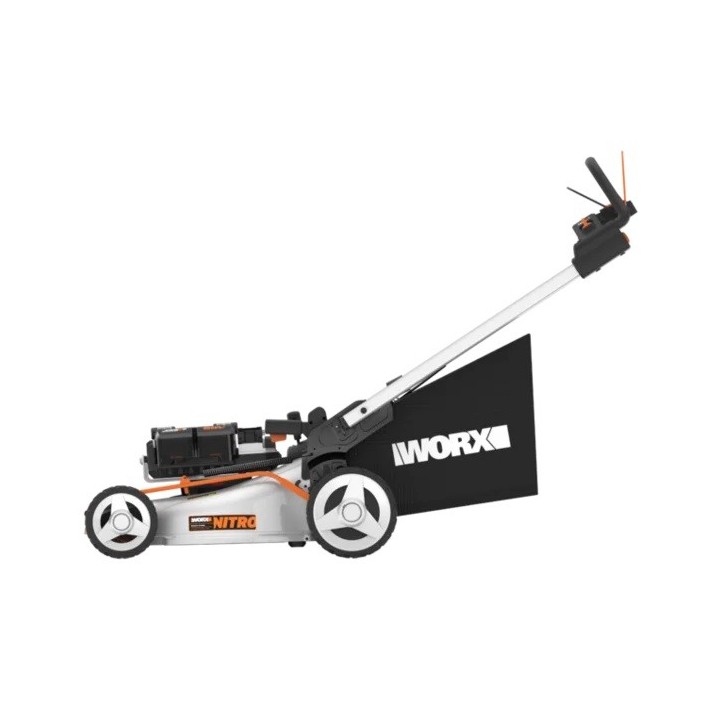 WORX WG761E cordless lawnmower with 4 x 4.0Ah batteries and 4-slide charger | Newgardenmac.com