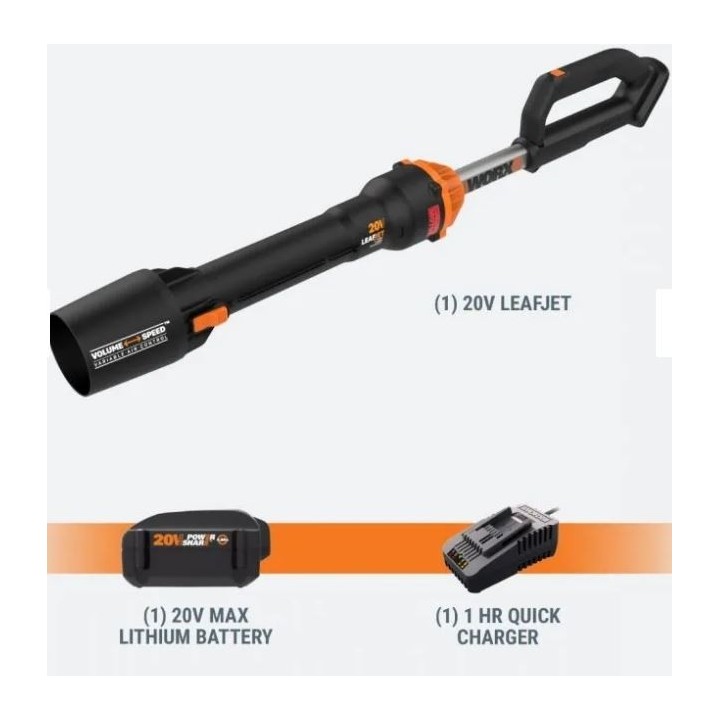 WORX WG543E soplador sin cable con batería de 20 V 4,0 Ah y cargador rápido | Newgardenmac.com