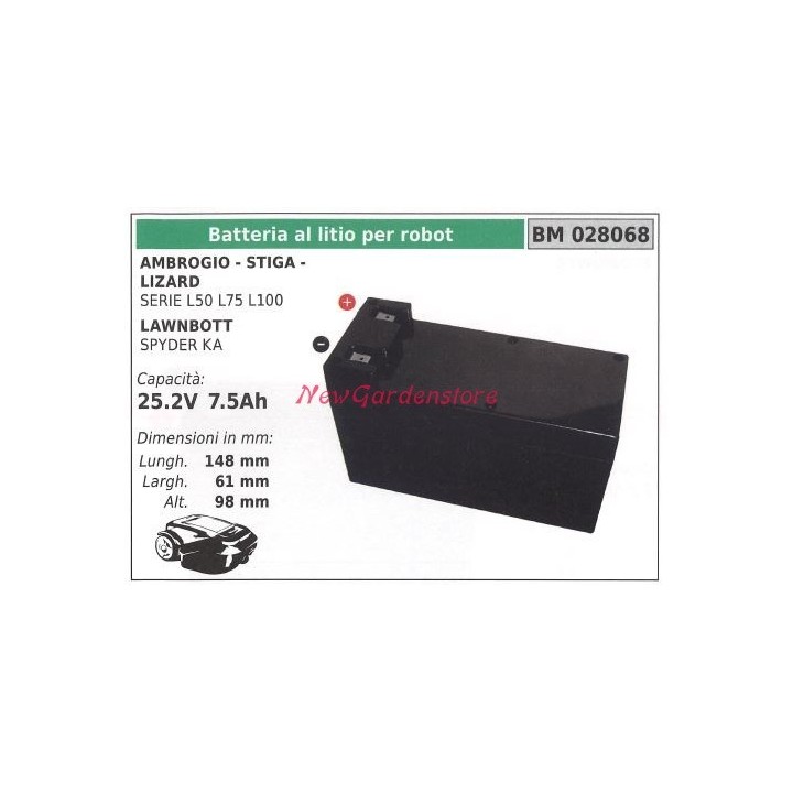 Batería de litio para robot pr stiga lizard serie l50 75 100 lawnbott 028068 | Newgardenmac.com
