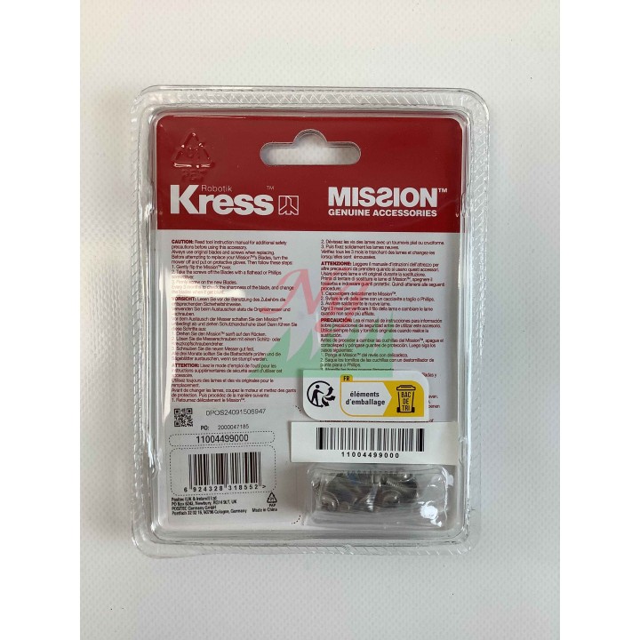 Kit original de cuchillas y tornillos para robot cortacésped KRESS 11004499000 KA0001 | Newgardenmac.com