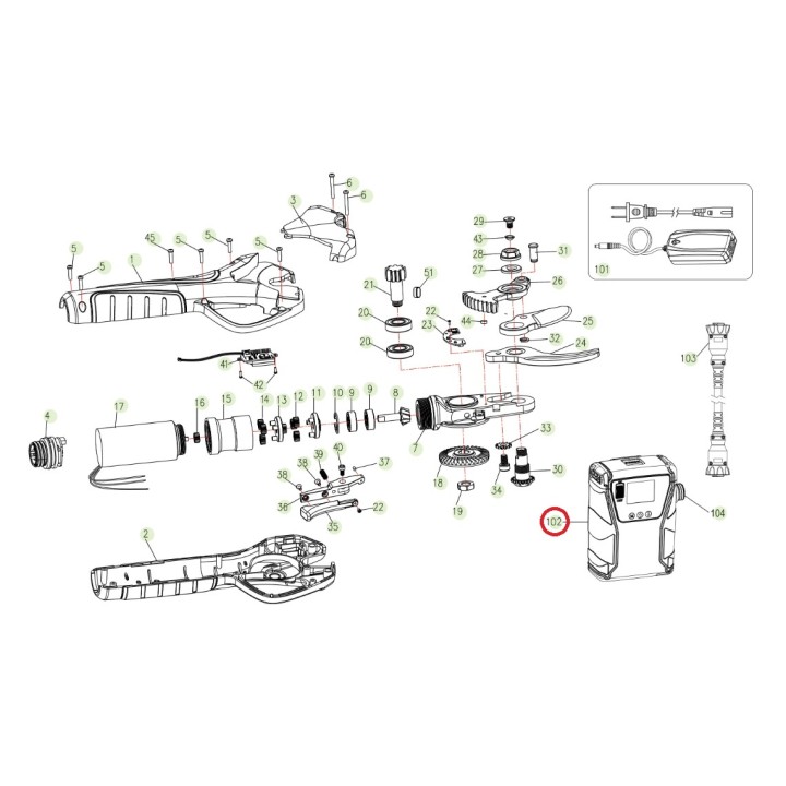 Batteria con PCB 43.2 V - 2 Ah ORIGINALE ACTIVE forbice tigercut 40 025471 | Newgardenmac.com