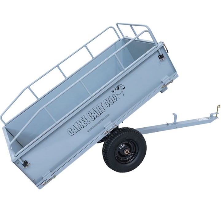 Remolque basculante metálico para tractor cortacésped, incluye laterales. | Newgardenmac.com