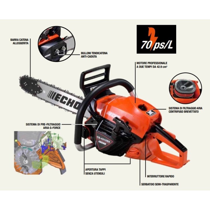Tronçonneuse thermique professionnelle ECHO CS-4310SX 42,9 cm³, longueur de guide : 40,6 cm | Newgardenmac.com