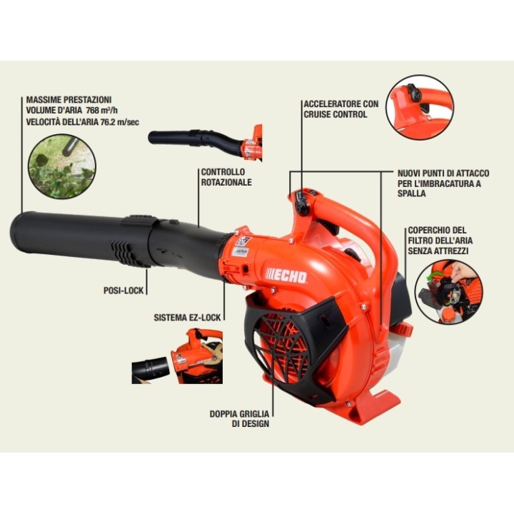 Soffiatore a scoppio ECHO PB-2520 25,4cc 0,9kW velocita' aria max 76,2 m/s | Newgardenmac.com