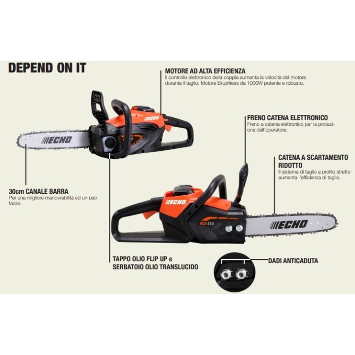 ECHO DCS-310 40V Cordless Chainsaw, 12" Bar, 3/8" Chain, 45 Links | Newgardenmac.com