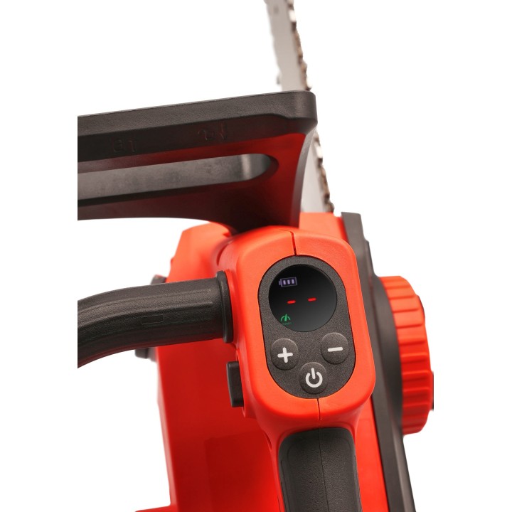 Motosierra STOCKER MAGMA E-250 LA de 21 V, alimentada por batería, con barra de 30,5 cm. | Newgardenmac.com